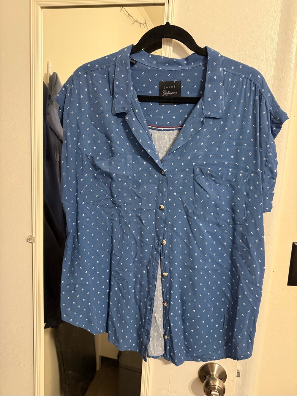 Jachs Blue Short-Sleeve Button-Down Shirt with Subtle White Microprint